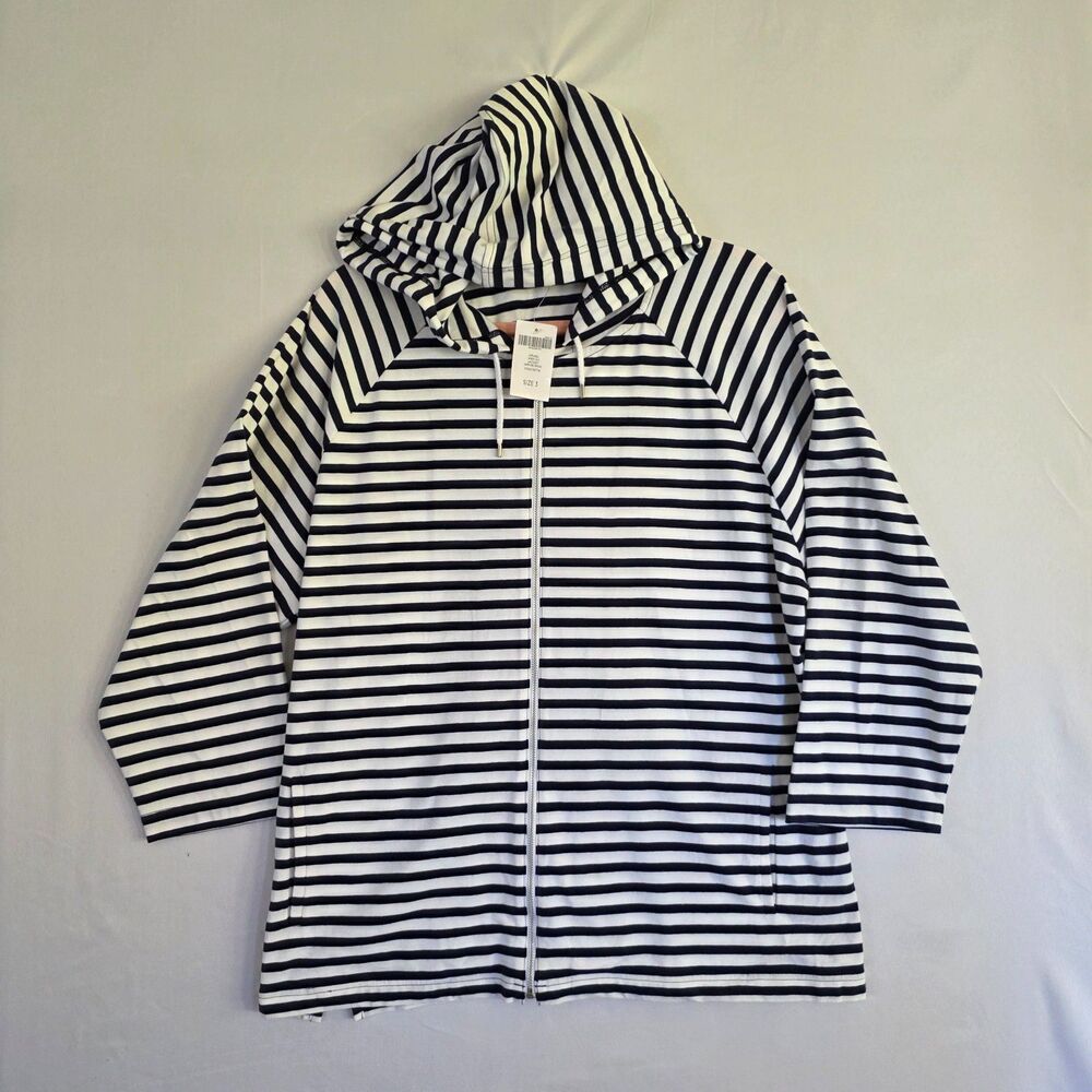 Chico's Weekends Size 3 (XL) Womens Blue Striped Casual Comfort Full Zip Hoodie